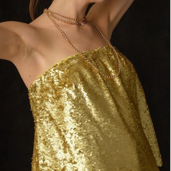 NWT Anthropologie Sequin Tube Top In Gold - Picture 3 of 8